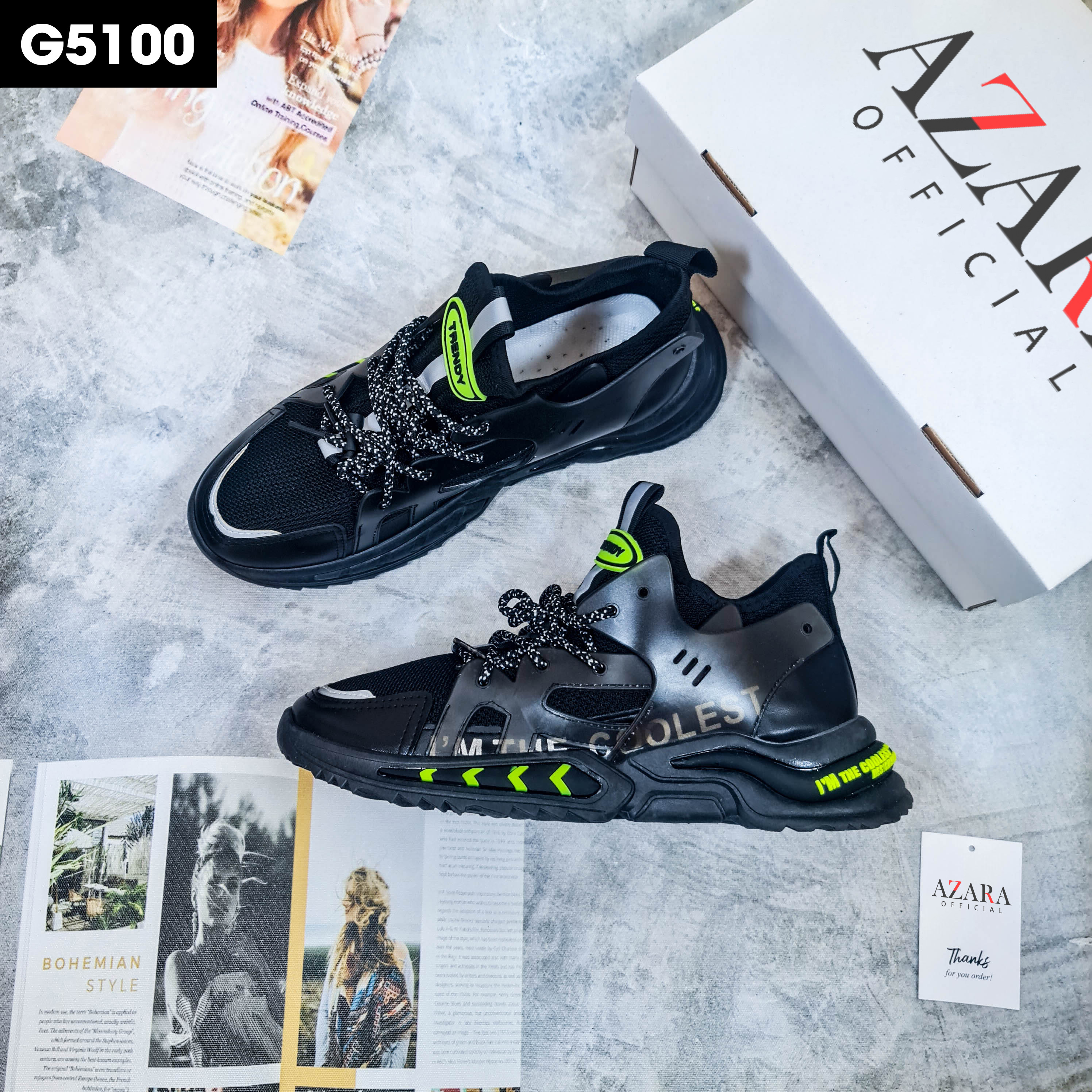 Giày Thể Thao Nam AZARA - Giày Sneaker Màu Xám - Đen - Trắng, Giày Thể Thao Nam Sneaker, Đế Cao, Phối đồ Cực Chất - G5105