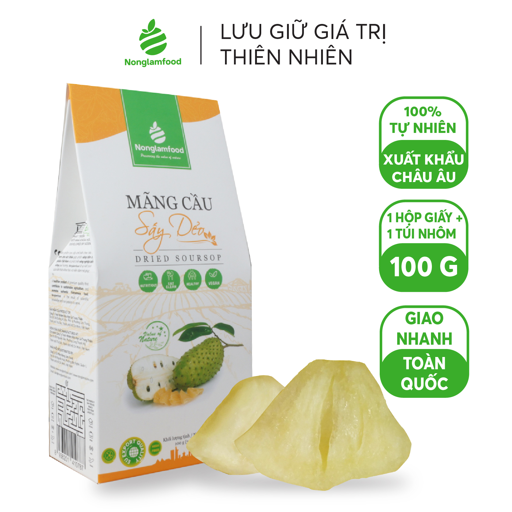 Mãng cầu sấy dẻo Nonglamfood hộp 100g | Ăn vặt tốt cho sức khỏe | Healthy Snack