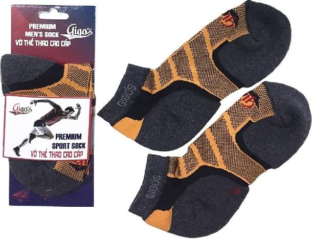 Combo 02 Đôi Vớ Thể Thao Cao Cấp Cổ Ngắn Gigo's - Xám Phối Vàng Cam