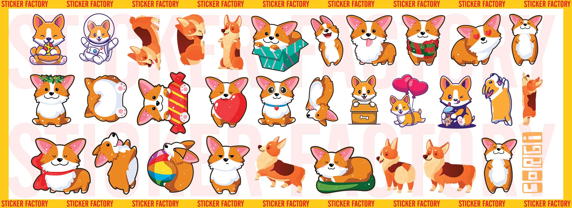 Corgi chó - Set 30 sticker decal hình dán nón bảo hiểm, laptop, xe máy, ô tô - STICKER FACTORY