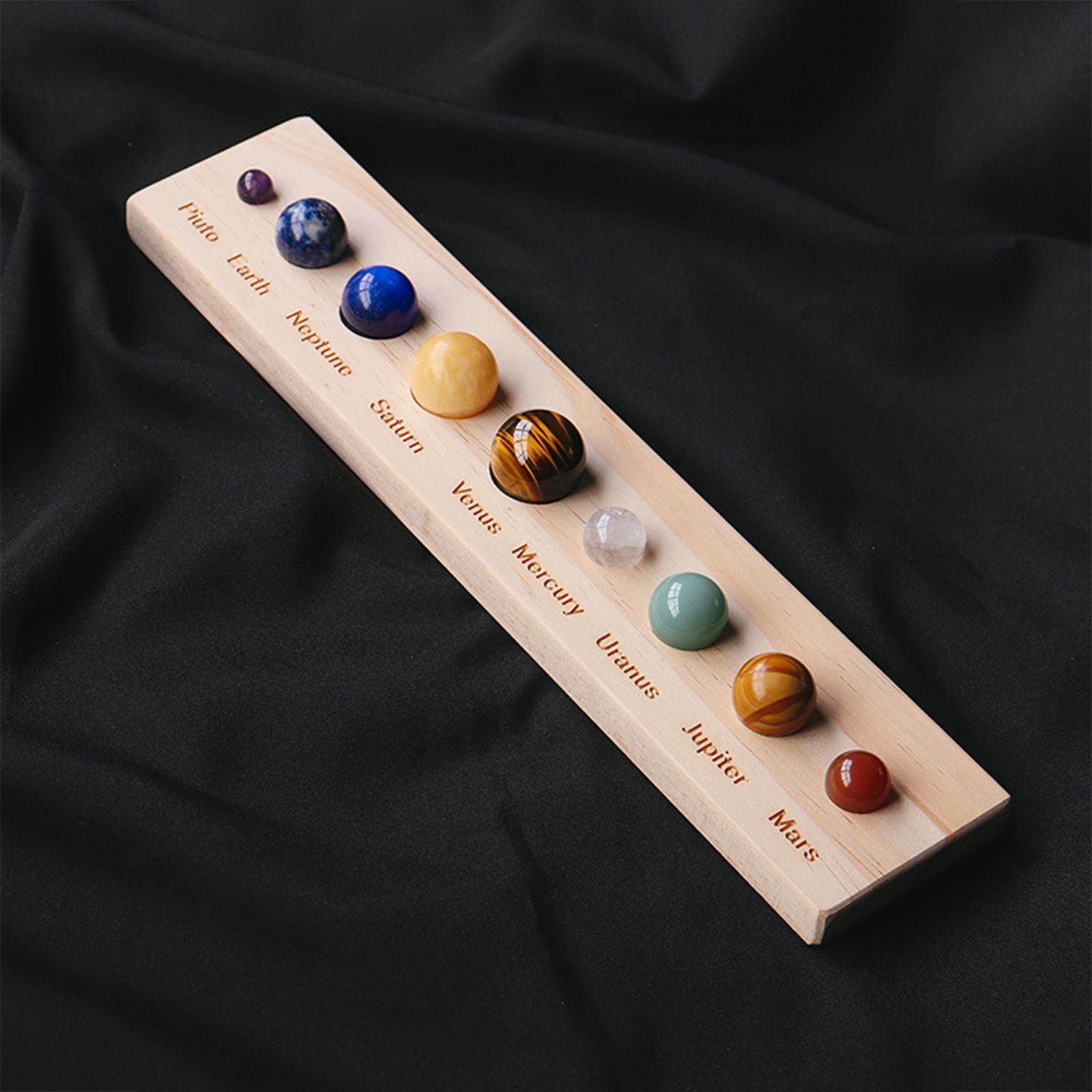 Hình ảnh Solar System 9 Planets Figurines Wooden Stand Display Table Good Luck Decor