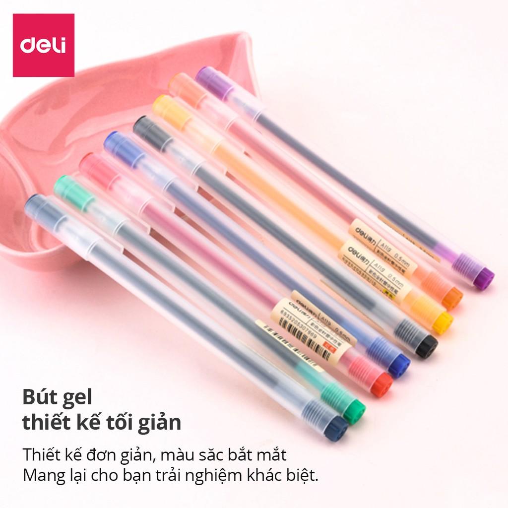 Bút gel 0.5mm nhiều màu Deli - có nắp gài - 1 chiếc - Đỏ/ Xanh Dương/ Xanh Lá/ Tím/ Cam - A119