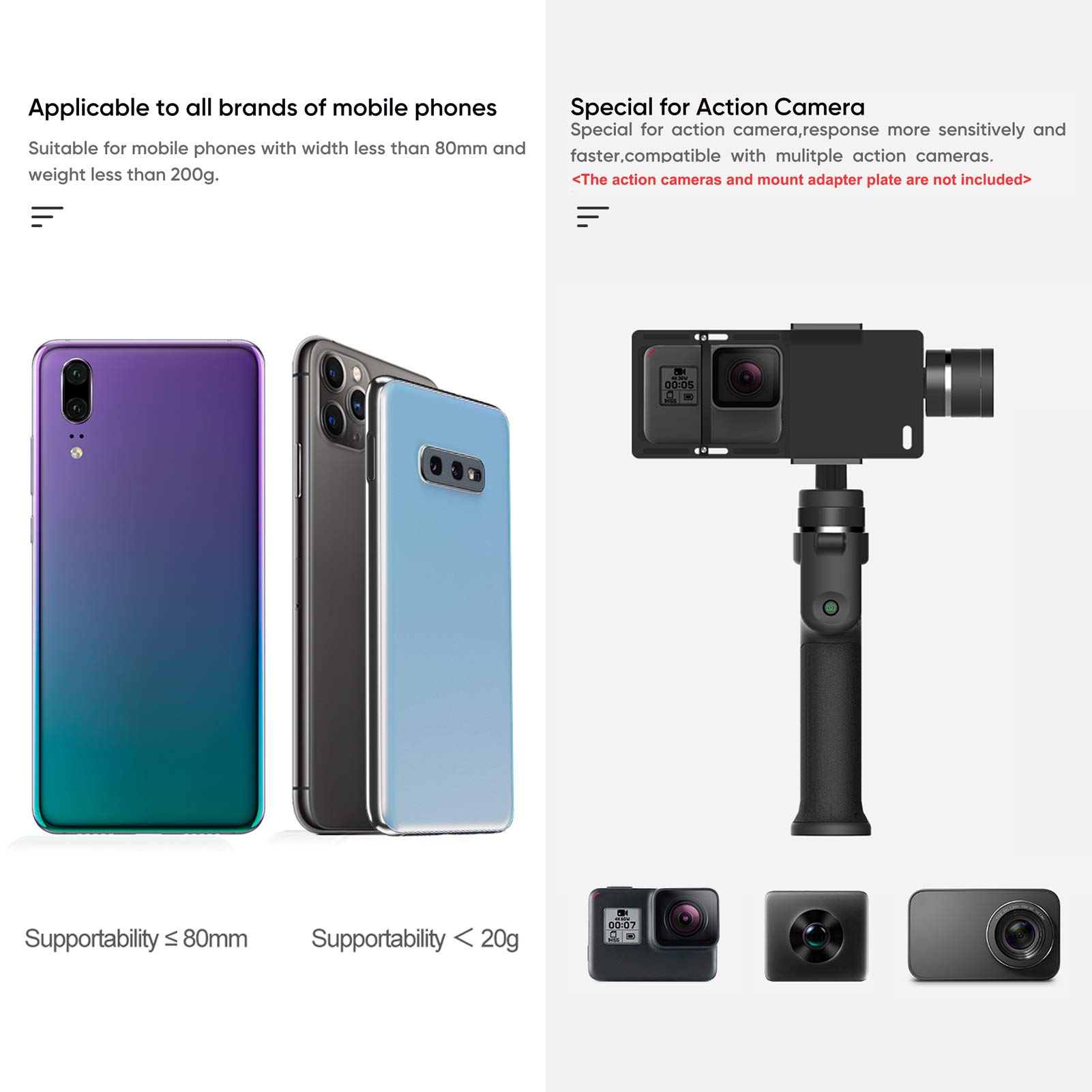 Bộ ổn định Gimbal cầm tay 3 trục thẳng cho điện thoại thông minh