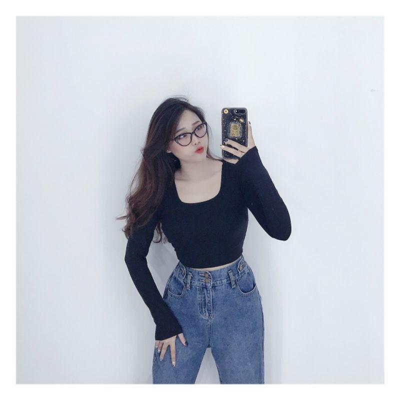 Áo thun body cổ vuông tay dài