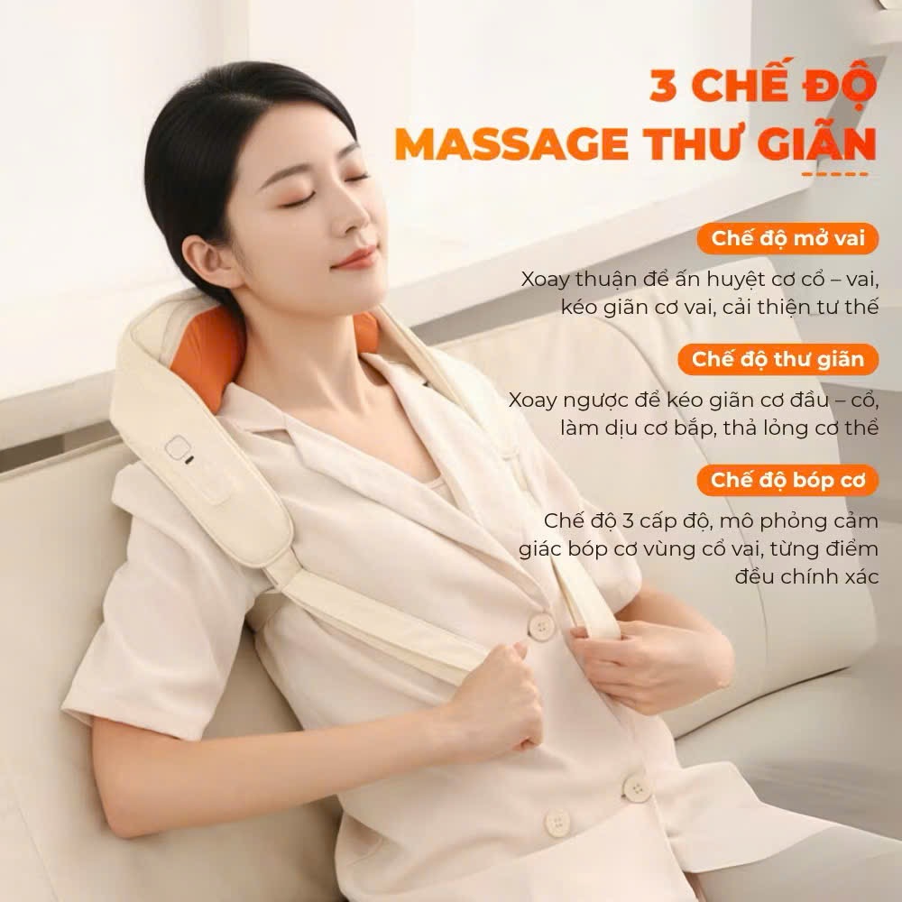 [Set Quà Tết] Máy Massage Cổ Vai Gáy - Massage Silicon 16 Điểm Chạm Chườm Ấm Diện Rộng