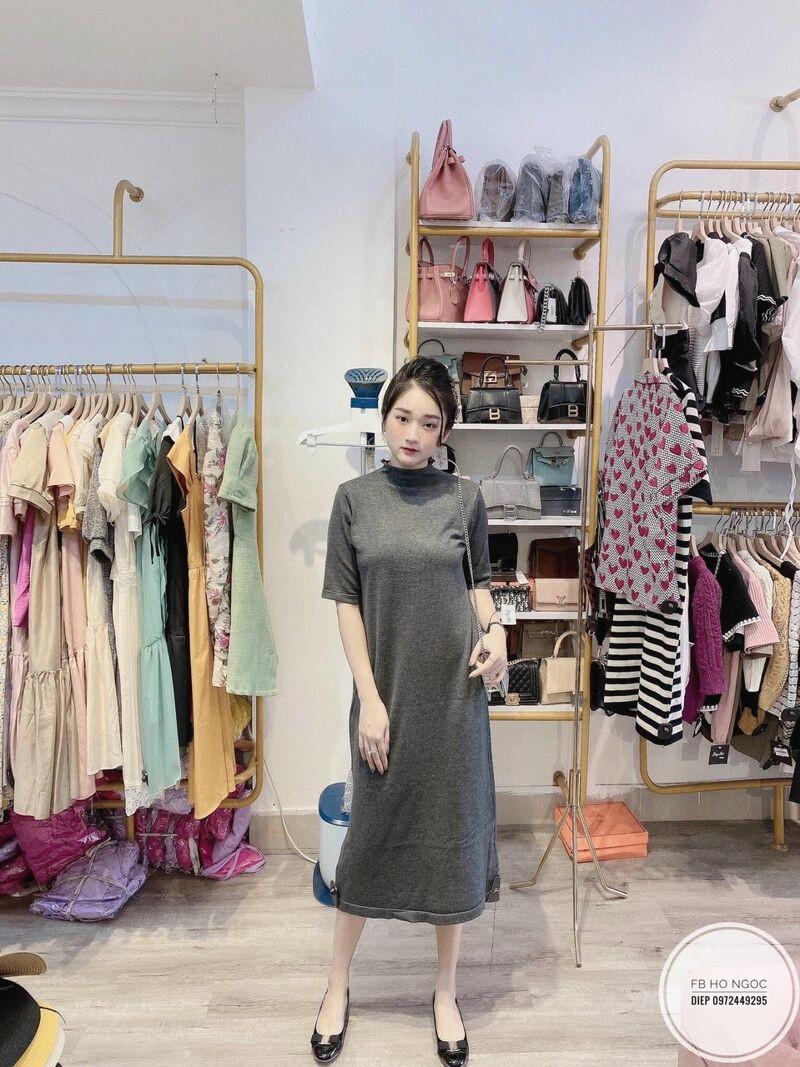 Váy len cổ tròn dài quảng châu nhiều màu