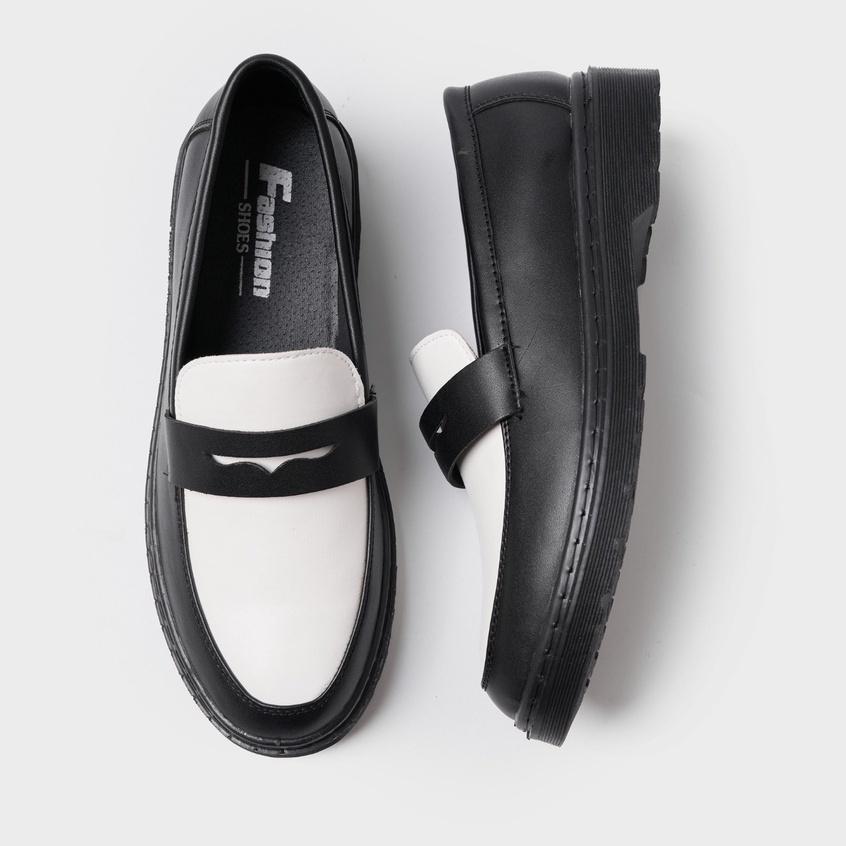 Giày Penny Loafer Black White da nguyên tấm, Giày Sơn Tùng Cao Cấp sản phẩm đống hộp cẩn thận