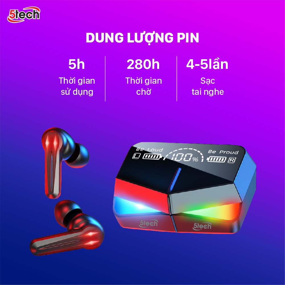 Tai nghe bluetooth 5TECH gaming monster hàng chính hãng, tai phone không dây pin trâu với màn hình LED tráng gương nghe nhạc cực hay