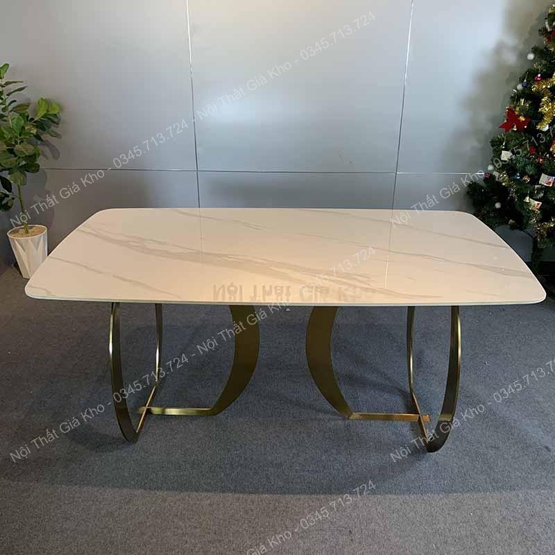 Bàn ăn mặt đá phiến , đá ceramic bóng dày 12mm chống trầy xước, ố vàng, chân 3 cấu inox mạ vàng PVD sáng bóng