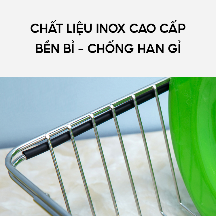 Khay Inox Gác Bồn Rửa VANDO Giá Rổ Đa Năng Co Giãn Rửa Rau, Trái Cây, Úp Chén Đĩa