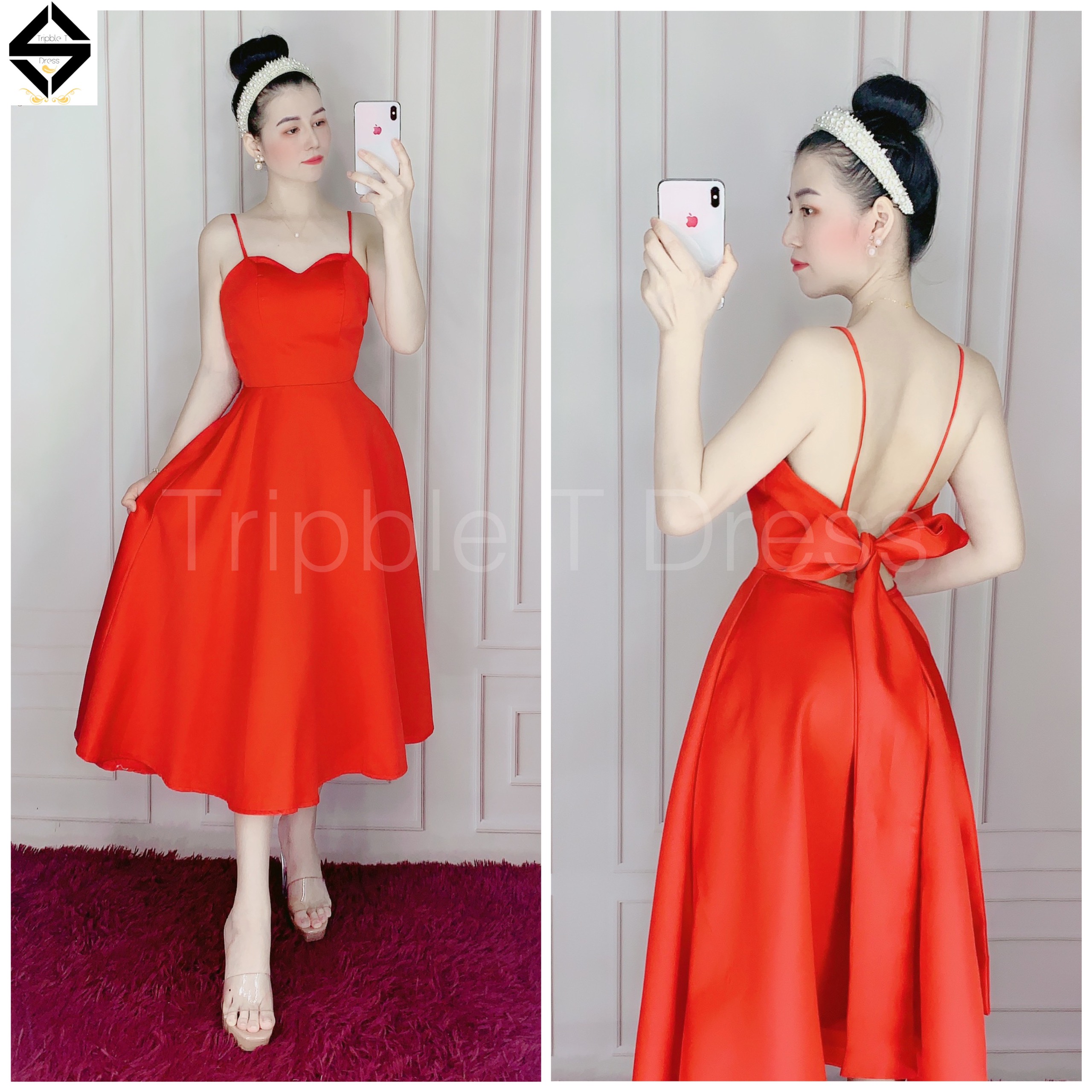 Đầm xoè dự tiệc 2 dây hở lưng mặc được 2 kiểu TRIPBLE T DRESS - size M/L - MS107Y