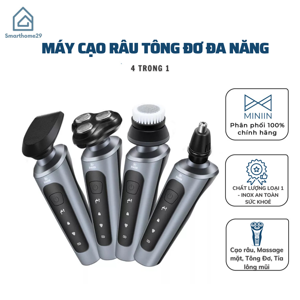 Máy Cạo Râu Đa Năng 4 Trong 1  9D - Cạo Râu, Tỉa Lông Mũi, Tông Đơ, Rửa Mặt - HÀNG CHÍNH HÃNG MINIIN