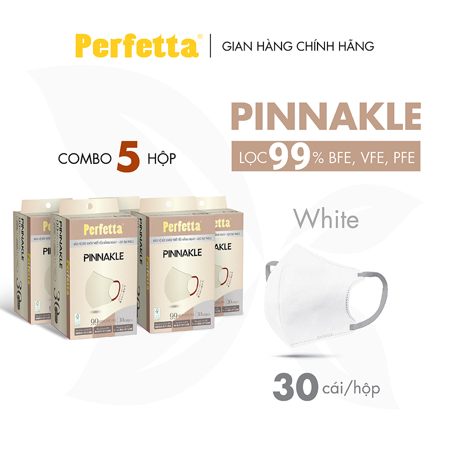 Combo 5 Hộp Khẩu Trang Perfetta Pinnakle 30 Cái/Hộp Cao Cấp - 3 Lớp Bảo Vệ, From 5D