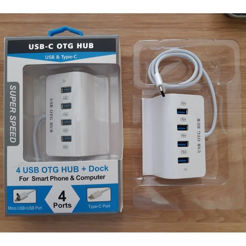 Hub USB Type-C ra 4 cổng USB kiêm giá đỡ cho Điện thoại - MẪU MỚI