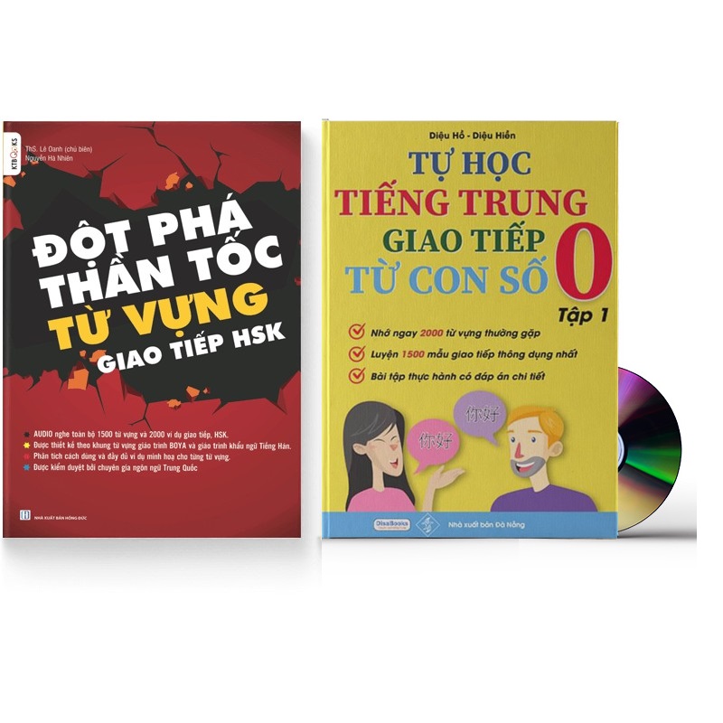 Sách-Combo 2 sách Đột phá từ vựng HSK giao tiếp tập 1+Tự Học Tiếng Trung Giao Tiếp Từ Con Số 0 Tập 1+DVD tài liệu