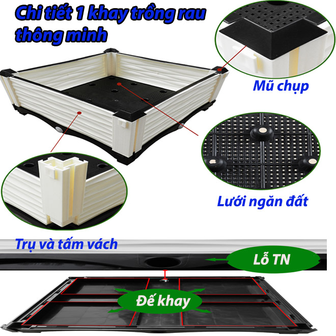 CHẬU GHÉP THÔNG MINH Cm: Bền từ 8-10 năm, phù hợp mọi cây trồng và không gian, Module tùy biến kích thước, an toàn, trọng lượng nhẹ, kết cấu chắc chắn, có khay trữ và thoát nước.