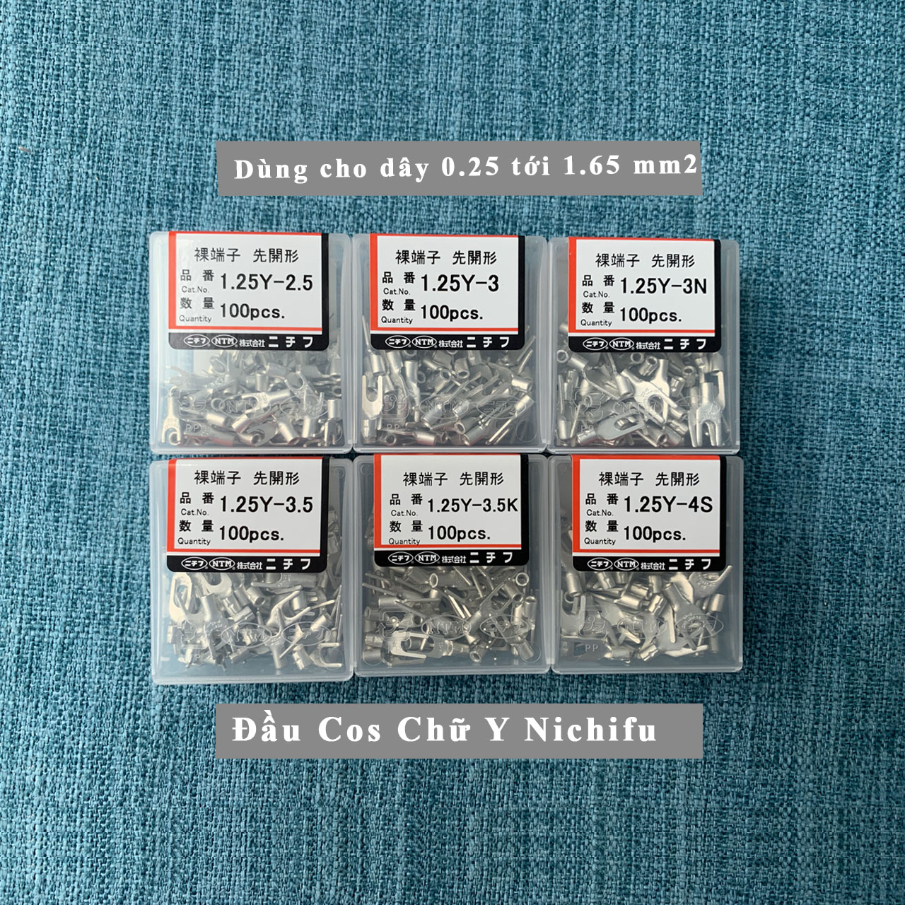 Đầu cos 1.25Y Cho dây 0.25 tới 1.65mm2 mã hàng 1.25Y-2.5 1.25Y-3 1.25Y-3N 1.25Y-3.5 1.25Y-3.5K 1.25Y-4S Đầu cốt chữ Y Đầu cos chĩa Y loại trần