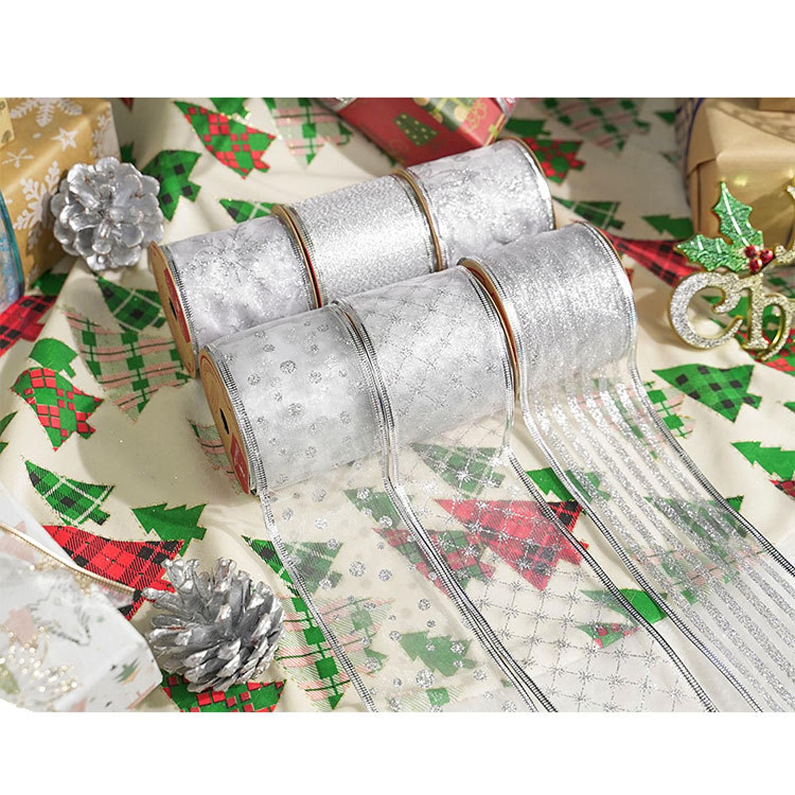 6Pcs Glitter Ribbons Wired Edge DIY Craft Gifts Wrapping Trim