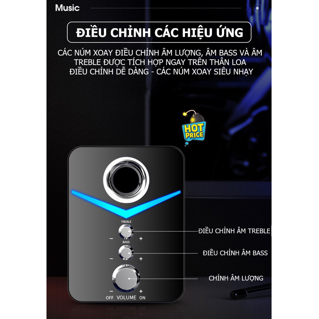 Bộ 3 Loa Vi Tính PC MC Cao Cấp 2.1 - Loa vi tính Âm Bass Hay - K1242