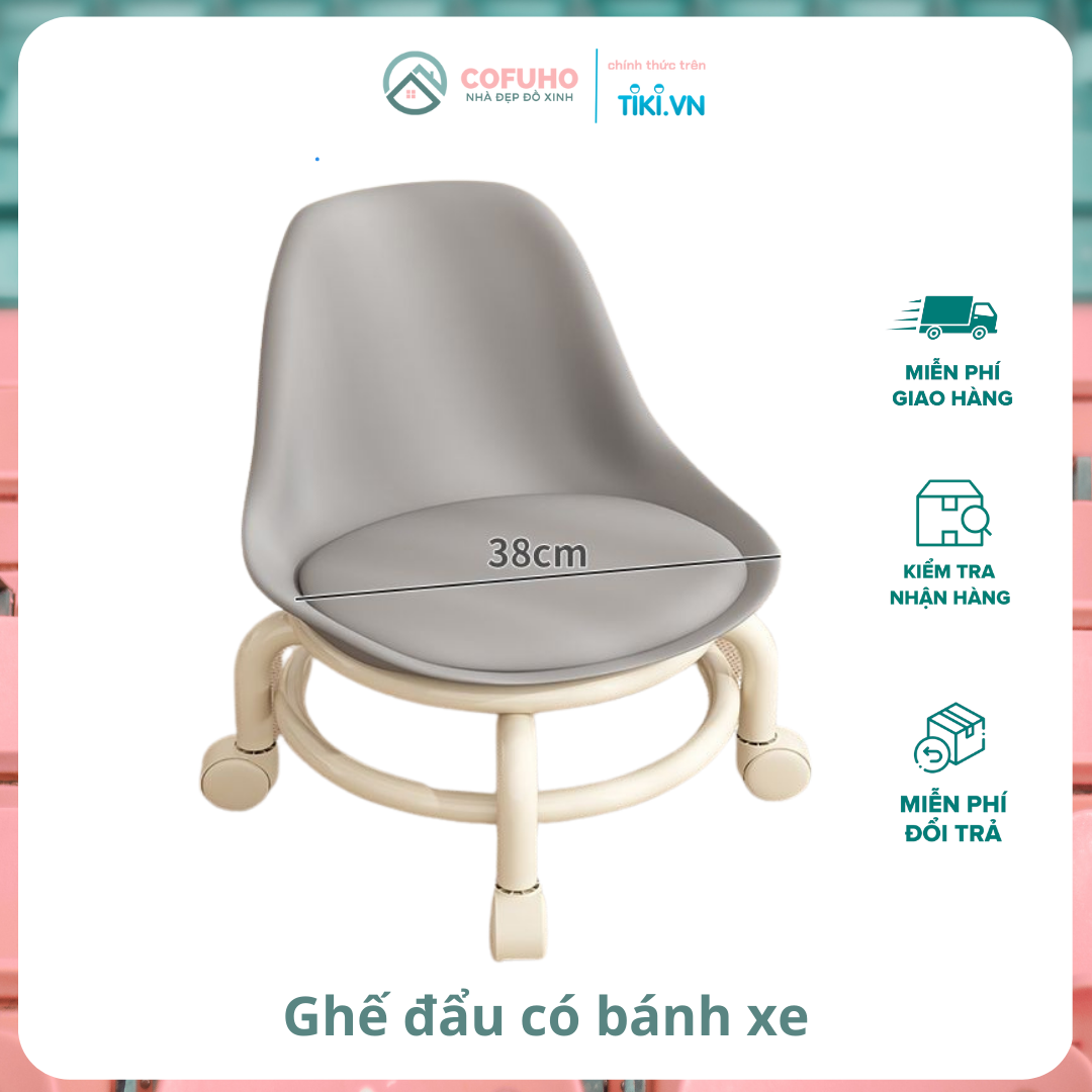 Ghế Đẩu Cao Cấp Có Bánh Xe, Ghế Trượt Patin Ngồi Bán Hàng, Ghế Ngồi Làm Việc Nhà Có Tựa Lưng Tiện Di Chuyển