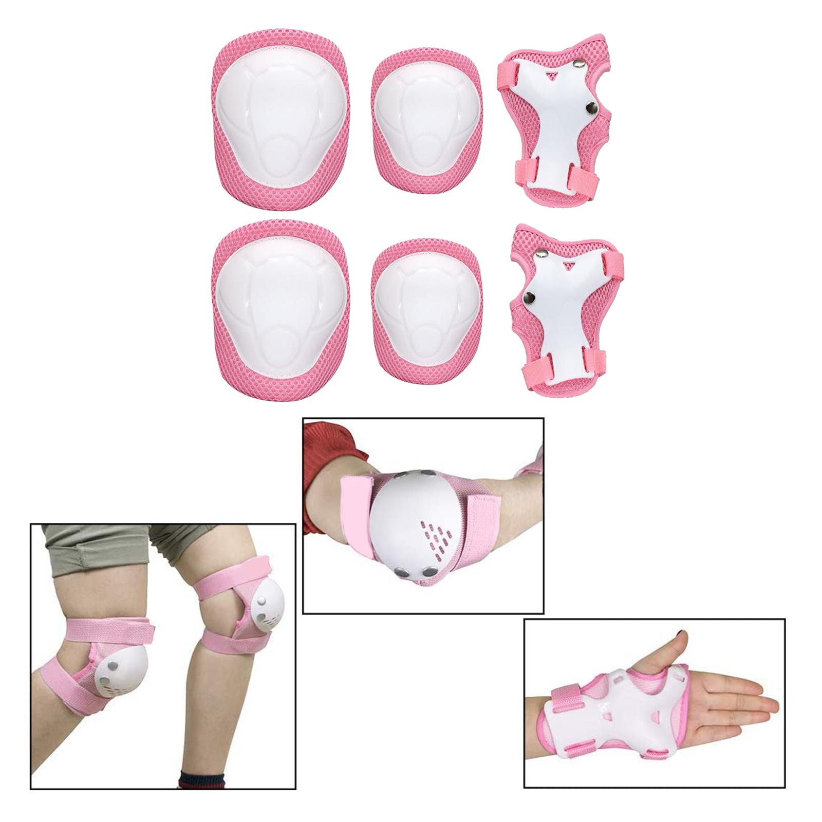 Kids Skateboard Bike Protective Gear Outfit Knee Elbow Wrist Pad Set Pink