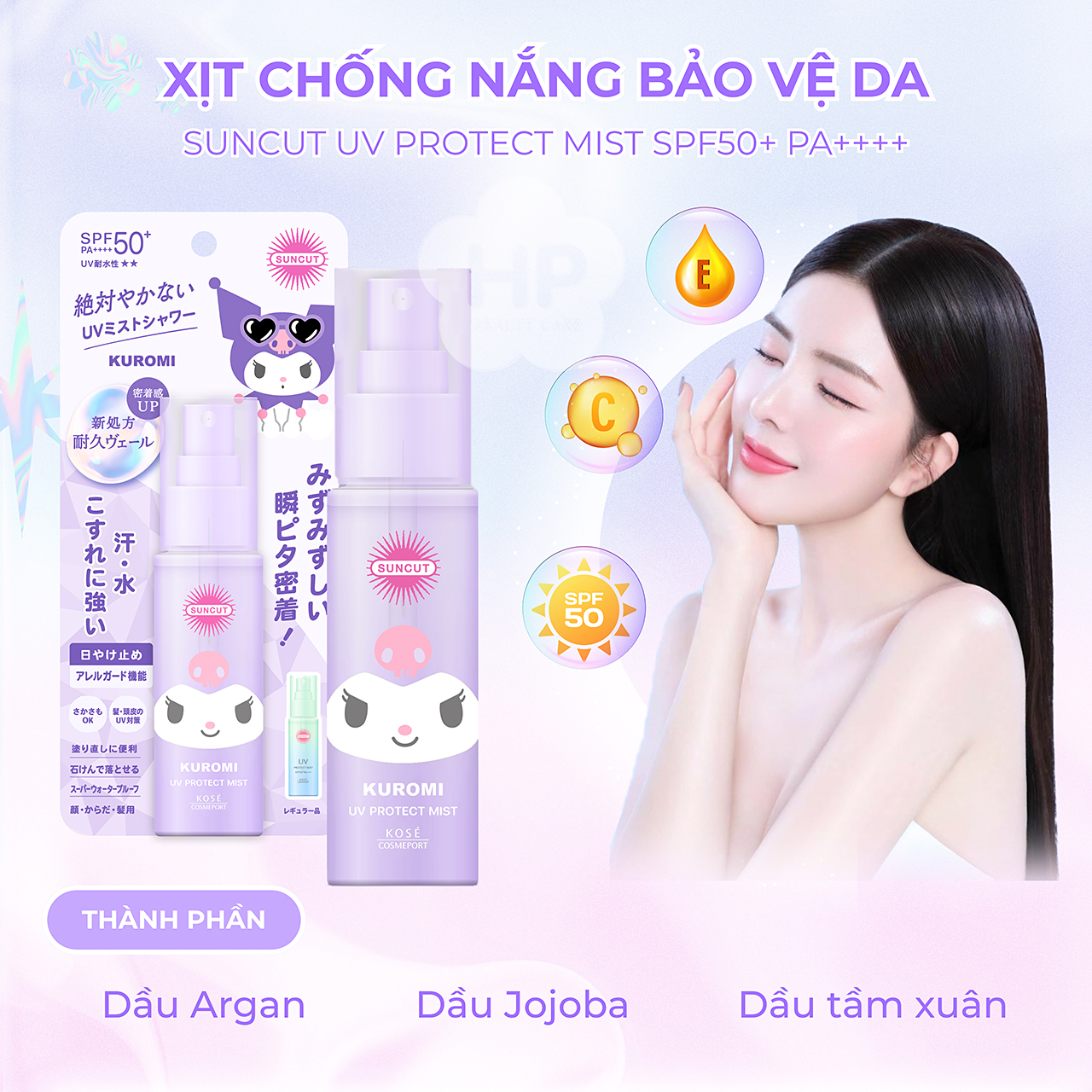 Xịt Chống Nắng Bảo Vệ Da Kose Suncut Kuromi UV Protect Mist SPF50+ PA++++ 60 G - Phiên Bản Giới Hạn Kuromi