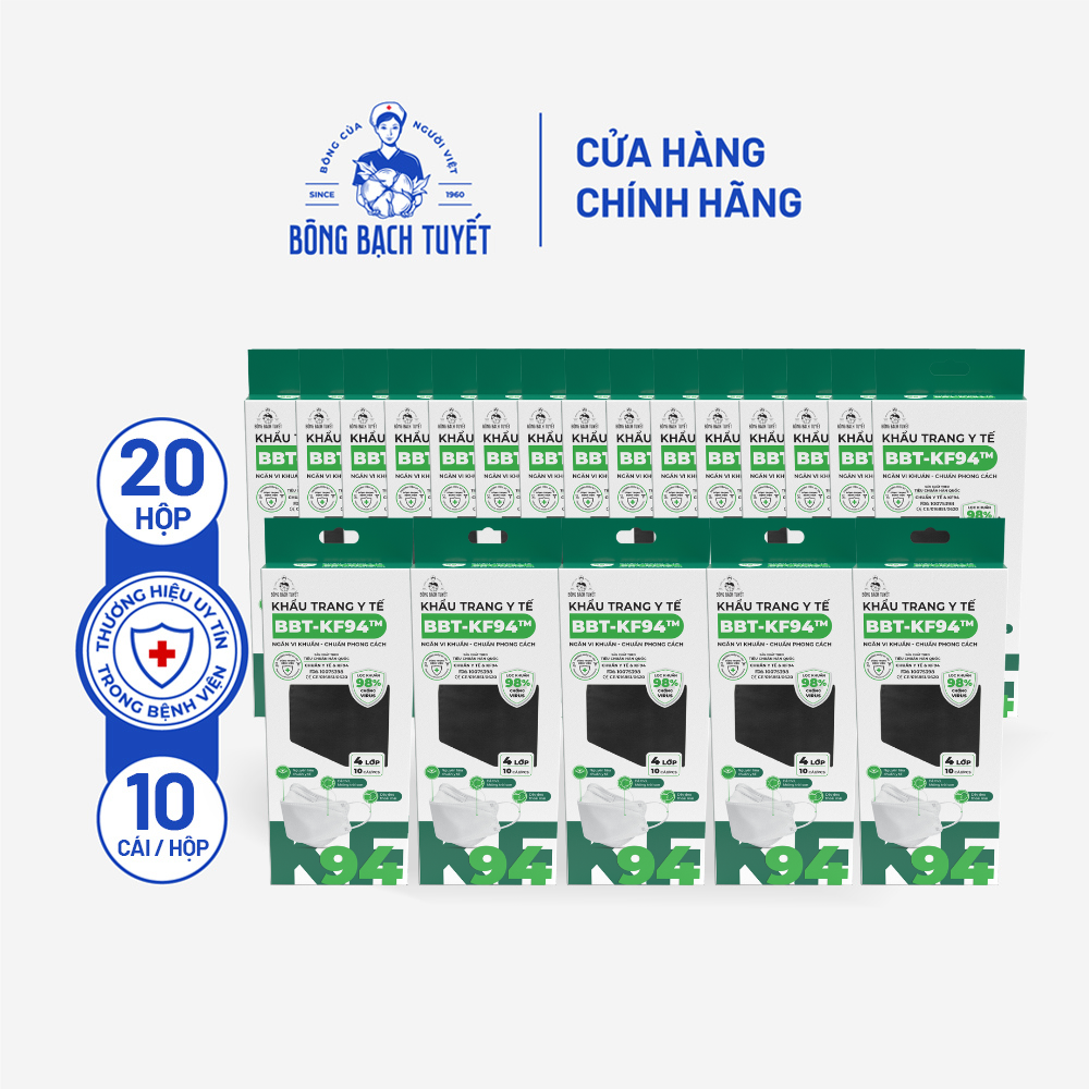 Combo 20 Gói khẩu trang Bông Bạch Tuyết KF94 Đen (10 cái/gói)