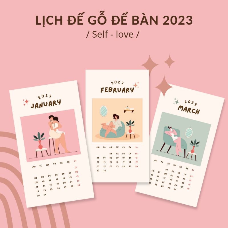 Lịch Đế Gỗ Để Bàn 2023 / Lịch Thiết Kế Chủ Đề Self Love