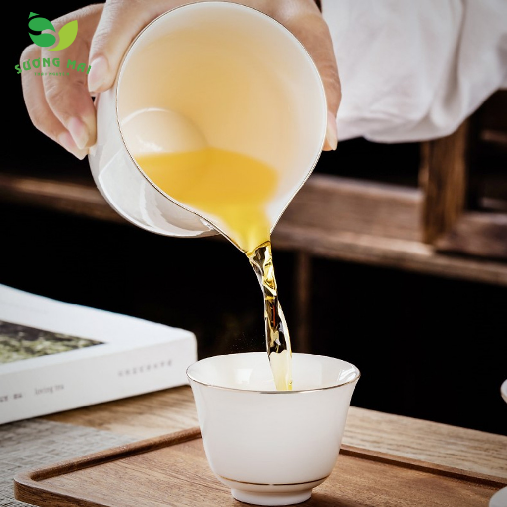 Bộ ấm chén sứ pha trà Bạch Định Hoàng Kim