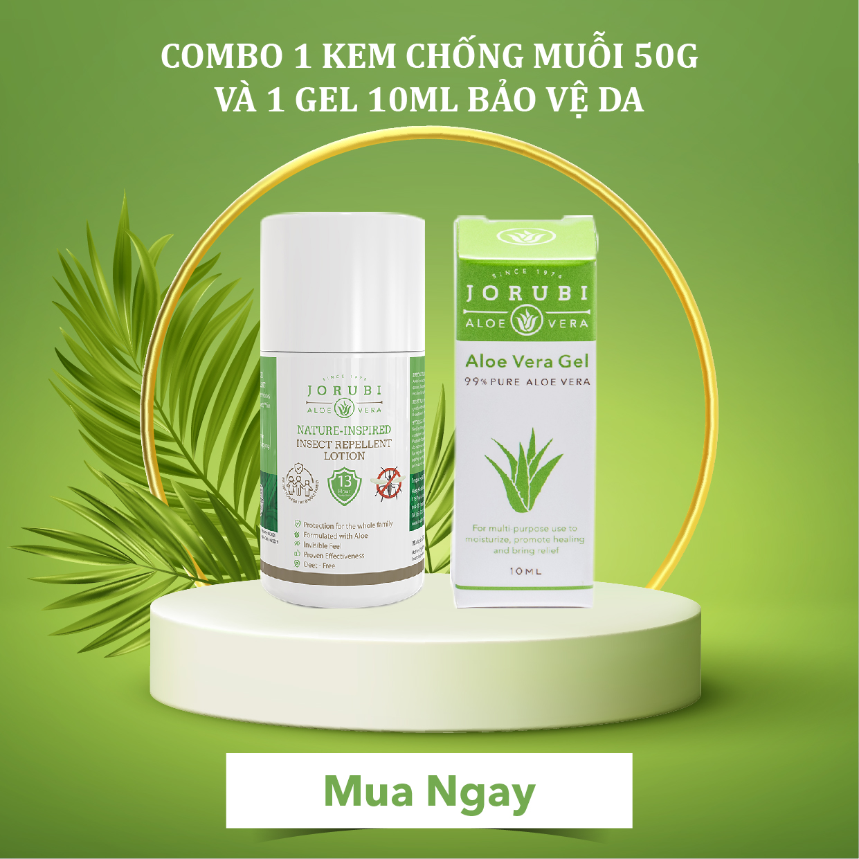 Combo 1 kem chống muỗi và 1 gel làm lành vết thương, chống cháy nắng phù hợp khi đi du lịch Jorubi insect repellent 50g, Aloe vera gel 10ml