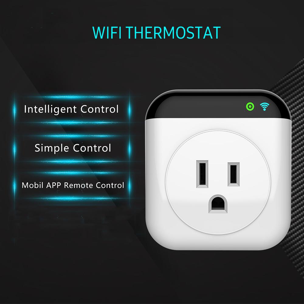 Programmable Smart Wifi Thermostat Plug Outlet Mini Temperature Controller 10A Plug-in Socket APP Control Voice Control Schedule Timer Electric Switch for Heating Cooling Appliances