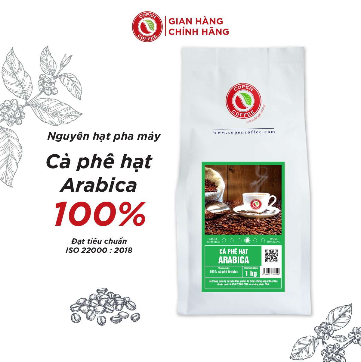 Cà phê hạt Copen Coffee Arabica 1kg (Hạt Rang Mộc)