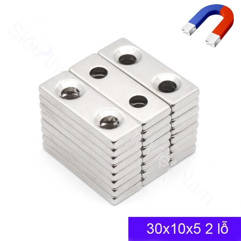 Nam châm chữ nhật 2 lỗ vát 30x10x5mm , set 5 viên