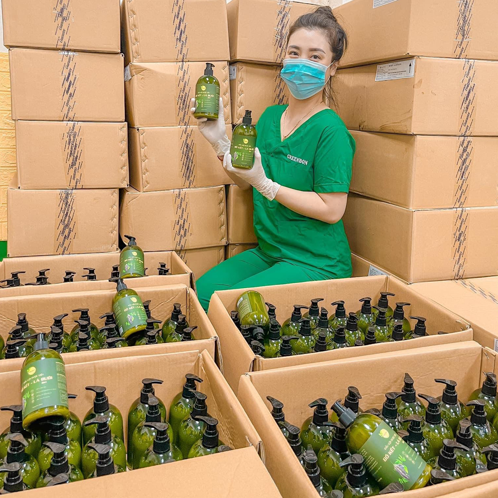 Dầu gội dược liệu Bồ kết Lá bưởi 2in1 GREENBON - Giảm tóc rụng, kích mọc tóc