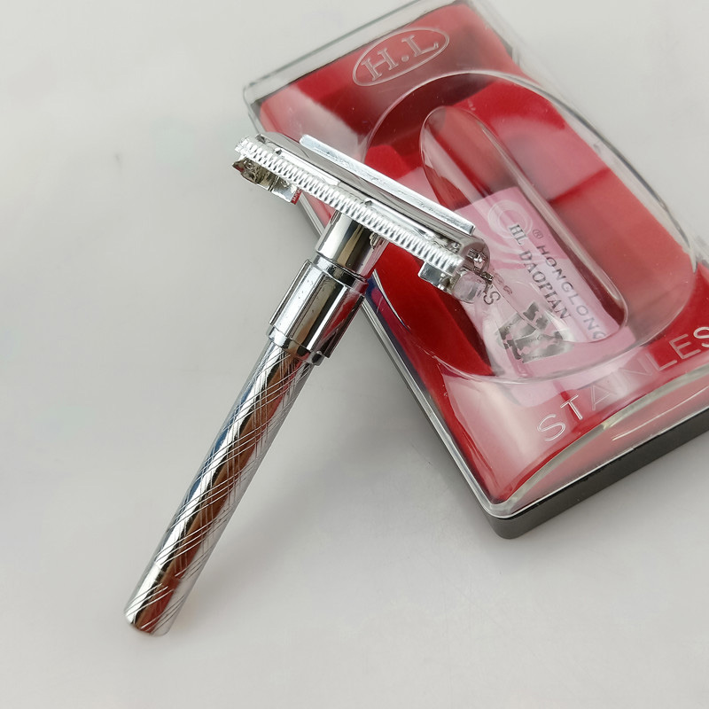 Dao Cạo Râu Cổ Điển Cao Cấp Inox HL 877 Xoay Cán Mở Nắp! Bàn Cạo Râu Cổ Điển Holong