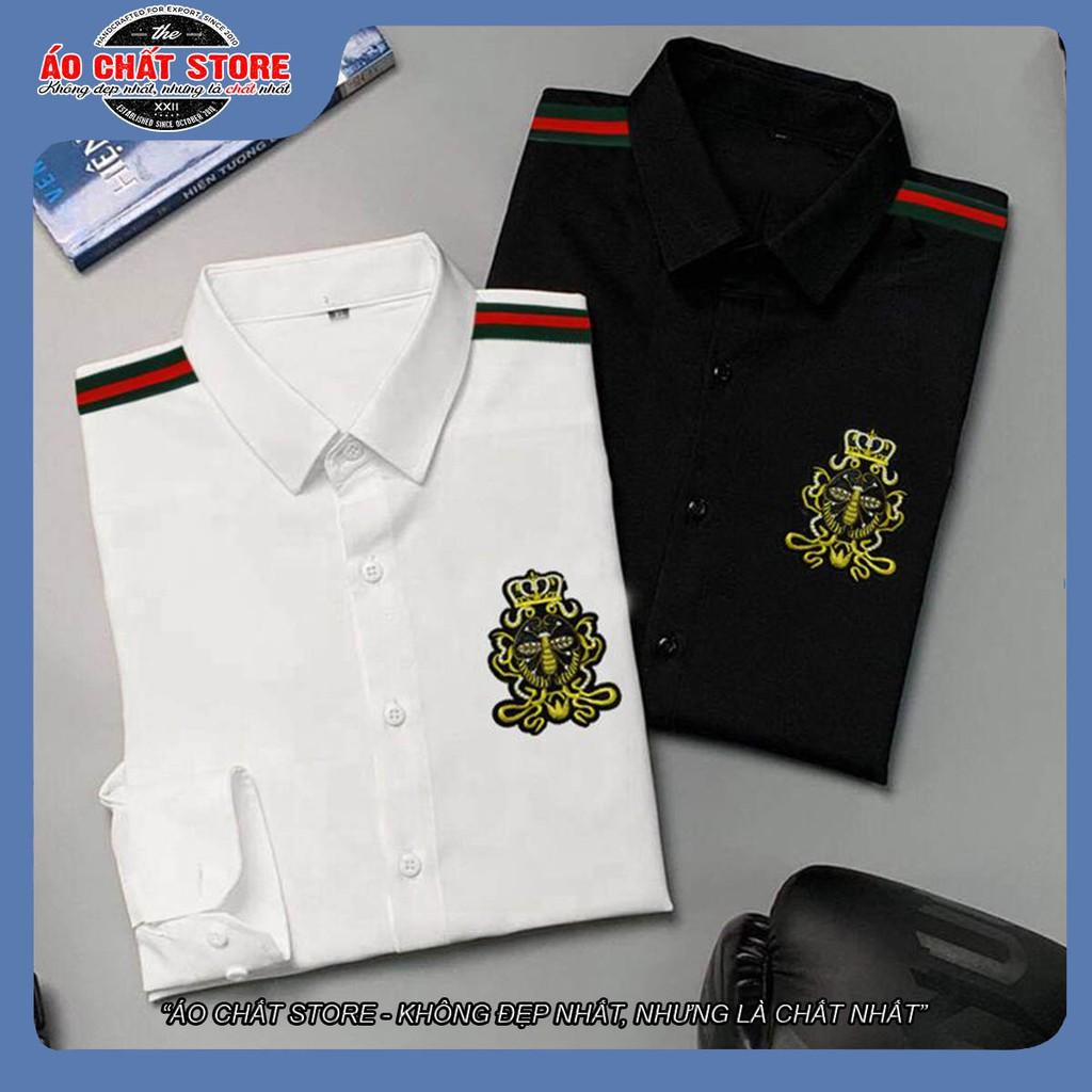 Áo sơ mi nam tay dài viền vai gucy thêu logo con ong cao cấp | hàng chuẩn đẹp