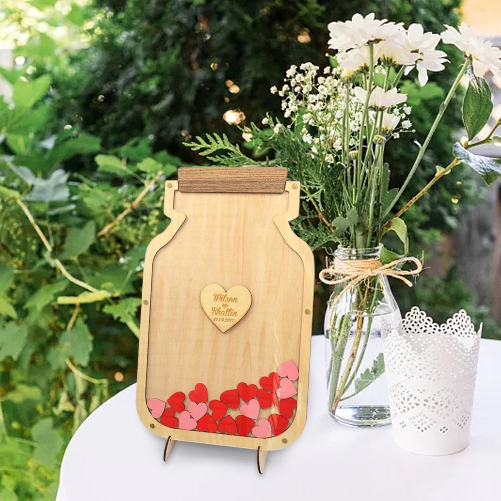 Wedding Reception Guest Book with 50Pcs Red Wood Hearts for Holiday Events