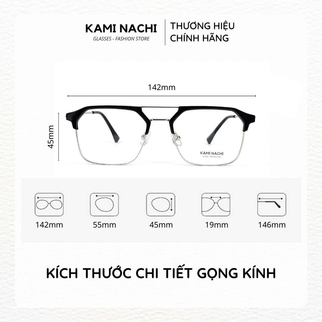 Gọng kính Xuân Hè mới KAMI NACHI P68087, chất liệu nhựa phối kim loại