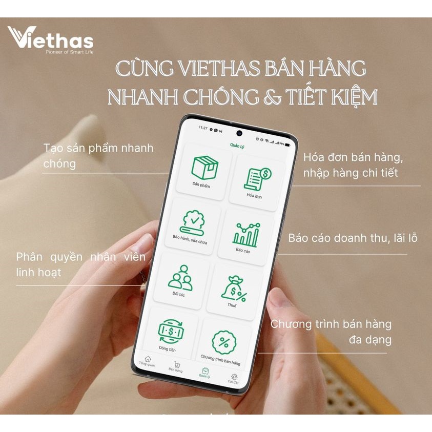 Combo Thiết bị Máy in + Giấy K57-45mm và phần mềm bán hàng Viethas - Hàng Chính Hãng