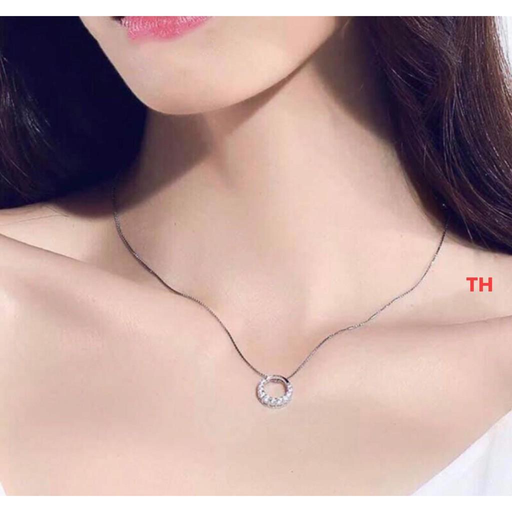 BỘ DÂY CHUYỀN/ BÔNG TAI VÒNG TRÒN BẠC ĐÍNH ĐÁ NHỎ