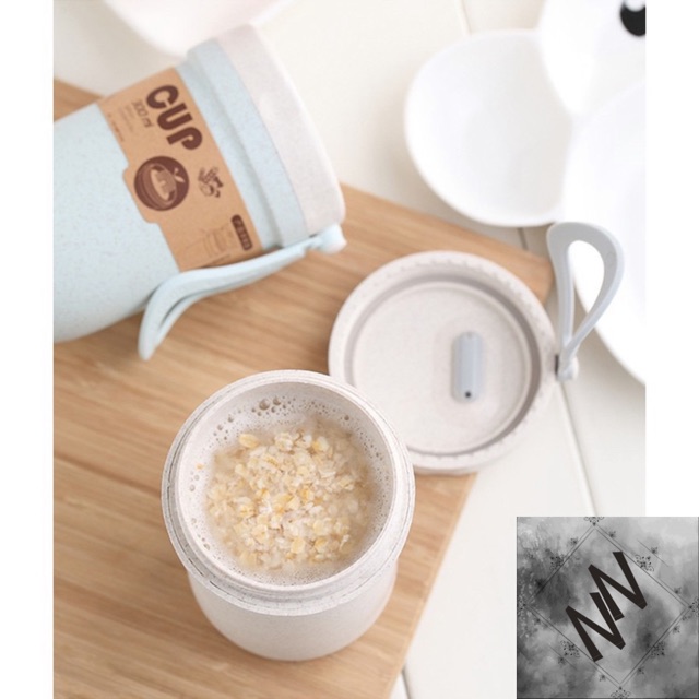 Cốc Lúa Mạch Đựng Súp, Canh Giữ Nhiệt Và Chống Tràn Kèm Muỗng Tiện Ích 300ml