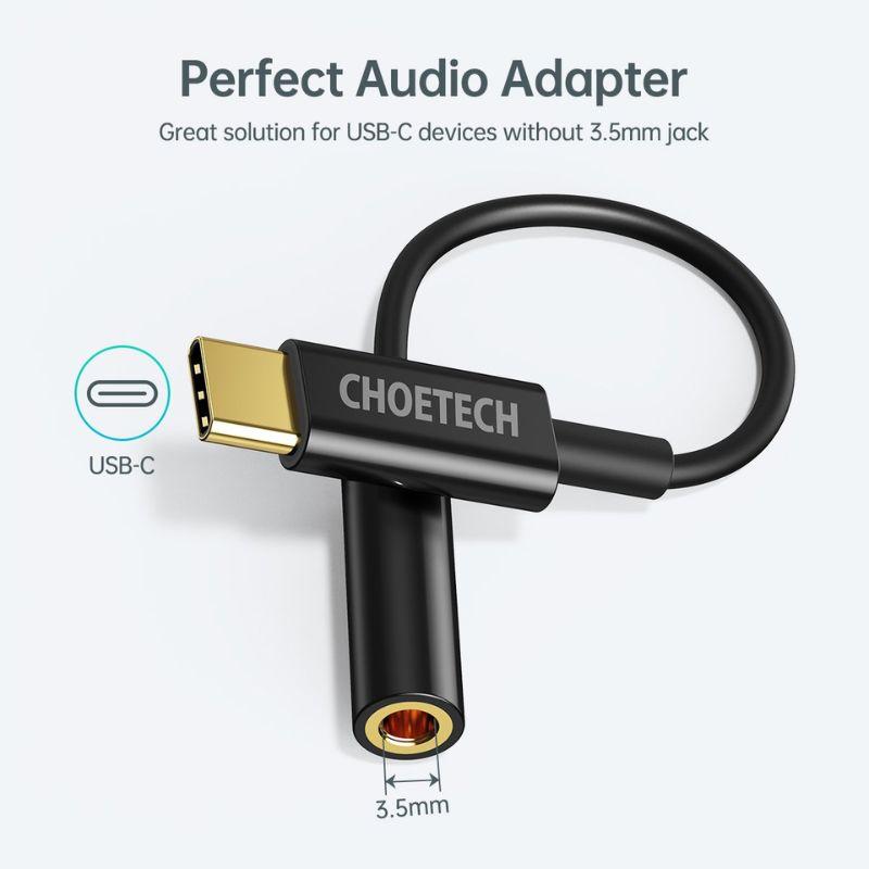 Cáp chuyển đổi USB-C sang 3.5mm Female audio Choetech AUX003–BK (Hàng chính hãng)