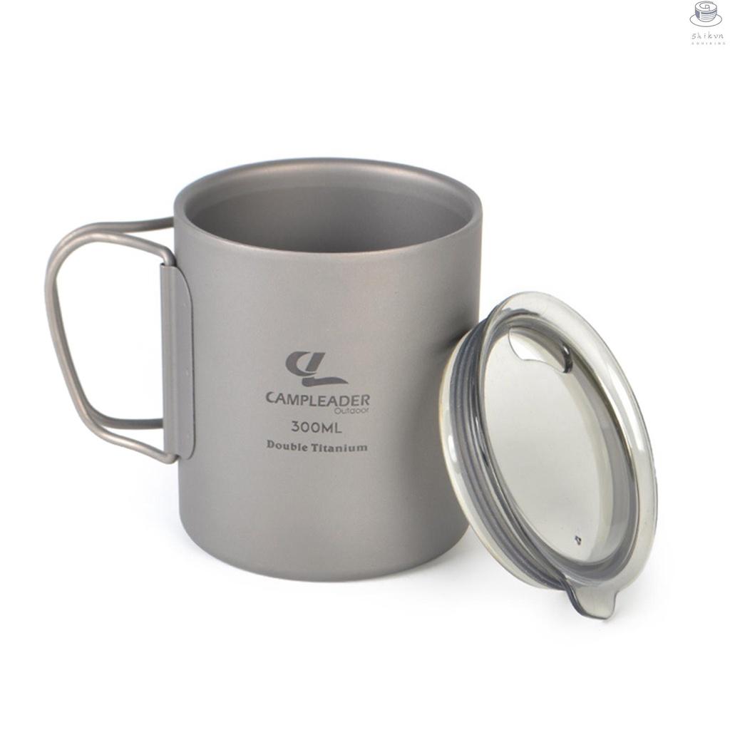 300ml Double Wall Titanium Water Cup with Lid Lightweight Coffee Mug Tea Cup for Camping Hiking Backpacking Picnic