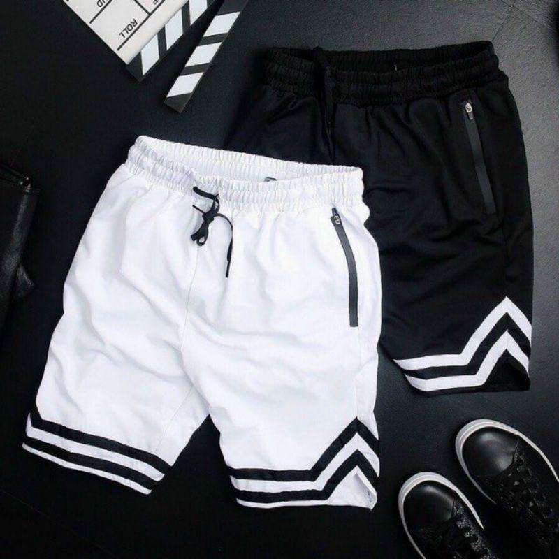 Quần short thể thao nam nữ 2 line V