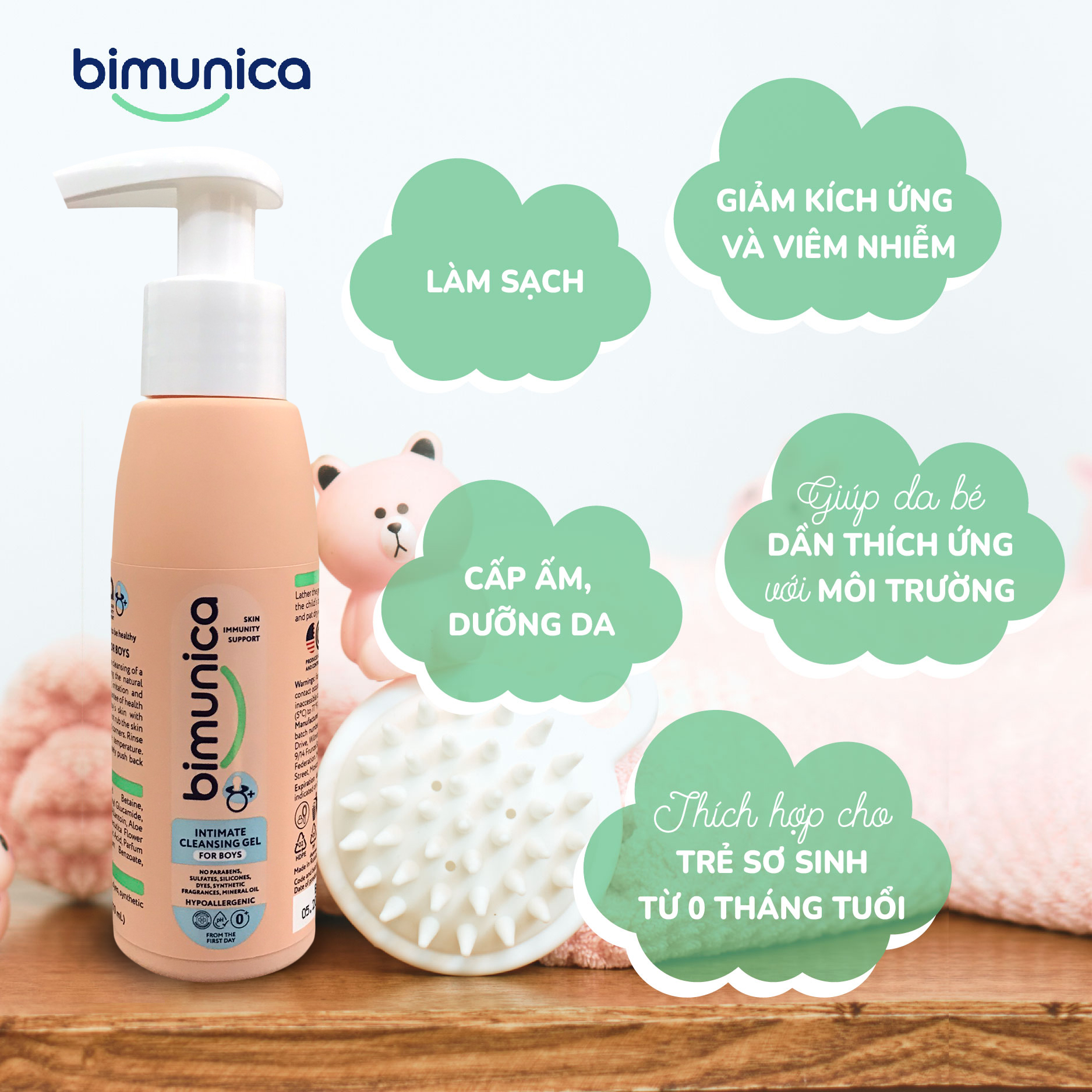 Dung Dịch Vệ Sinh Cao Cấp BIMUNICA Cho Bé Trai Từ 0 Tháng Tuổi - 250ml Kháng Khuẩn Chống Viêm Tăng Đề Kháng