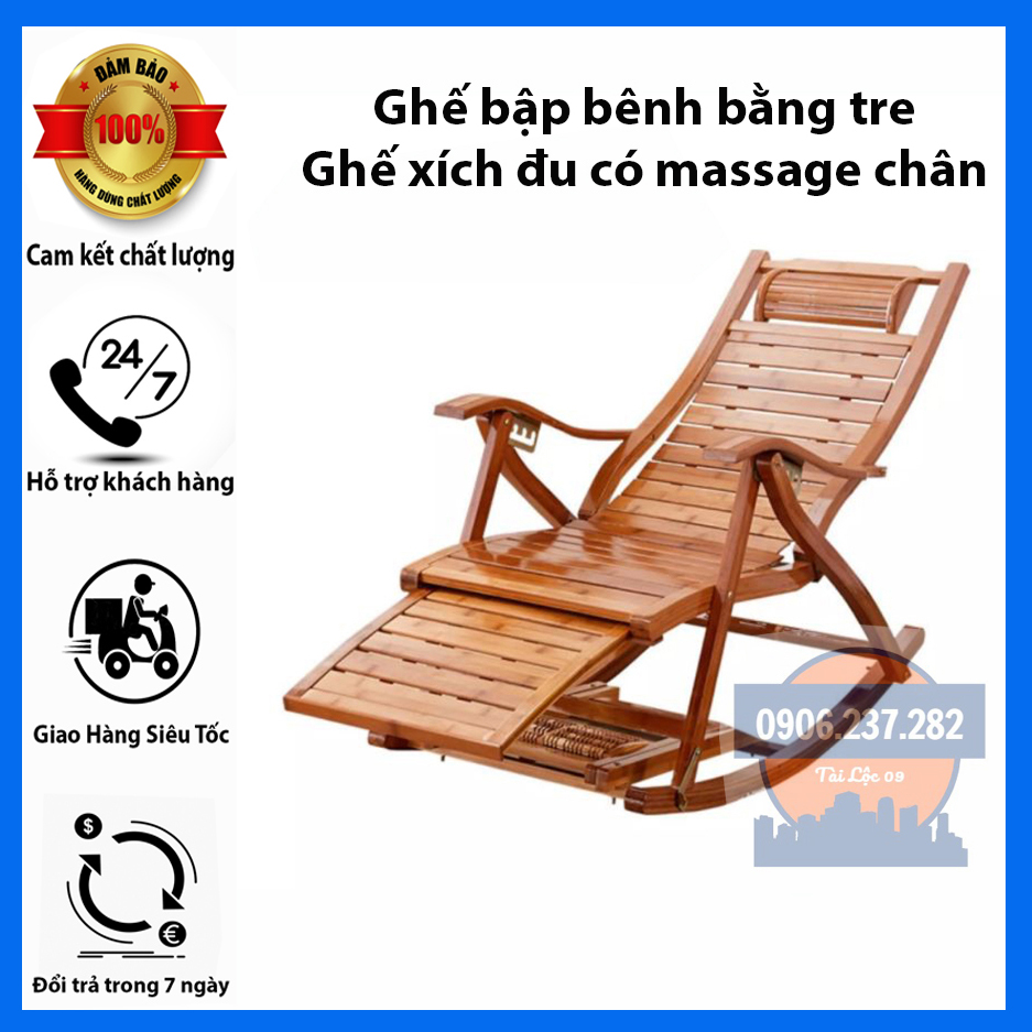 Ghế bập bênh gấp gọn bằng gỗ có 5 chế độ ngồi ngả + lăn massage bàn chân giúp ngồi nghỉ trưa thư giãn, đọc sách, xem phim