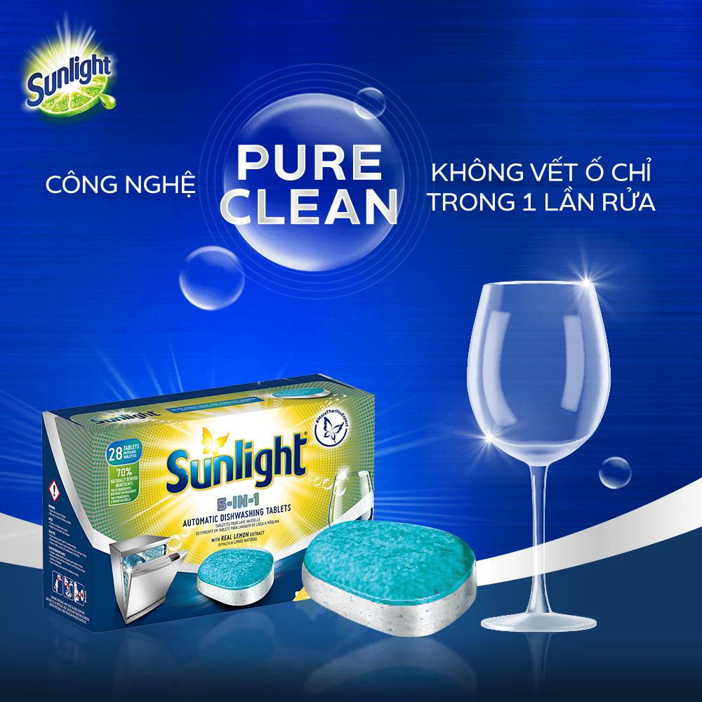 Combo 6 Hộp Viên Rửa Chén Bát Sunlight 5 in 1 Cho máy rửa chén bát Công nghệ PureClean không để lại vêt ố