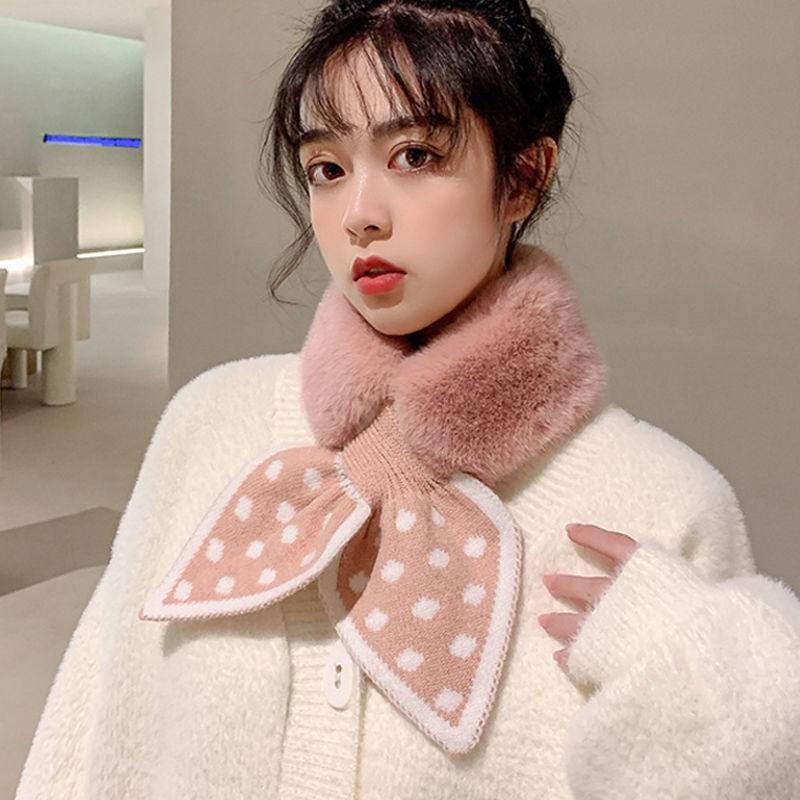Hình ảnh Khăn quàng cổ lông thỏ phối len thắt nơ ấm áp phong cách Nhật Bản Dành Cho Nữ hot nhất 2020