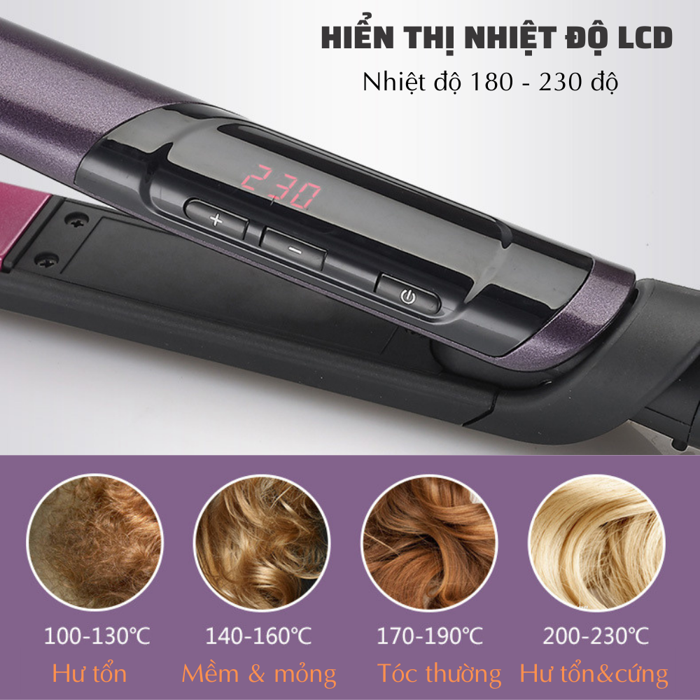 Hình ảnh Máy duỗi tóc, uốn xoăn, là thẳng tóc Boorui BARABASNONO ST3300 : Máy làm tóc 2 in 1 chuyên nghiệp chuẩn salon, hiển thị màn LCD, thiết kế chống bỏng, không hư tổn tóc - Hàng loại 1