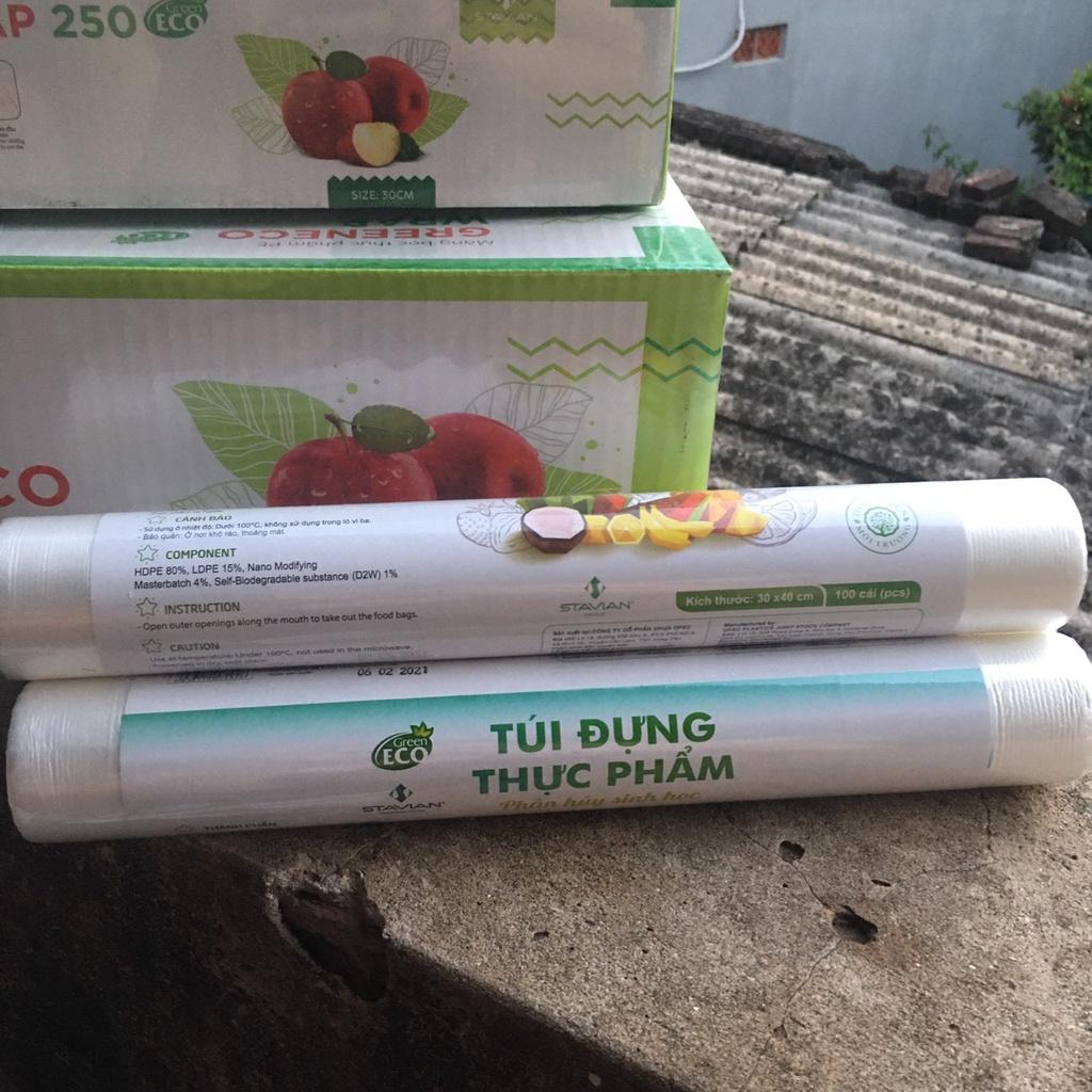 Túi đựng thực phẩm, túi đựng thực phẩm tự hủy sinh học cuộn 100 túi 30*40cm